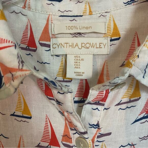 Summer Sailboat Linen Button Down Sleeveless Beach Coverup - Picture 4 of 7